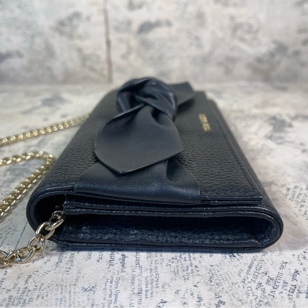 Ted Baker Cimmy Black Leather Knotted Crossbody Matinee Wallet on Chain